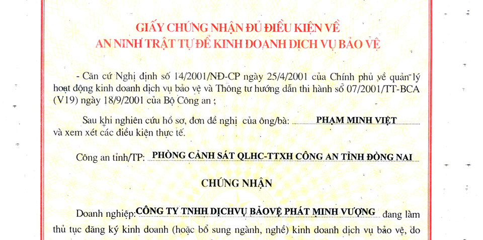 công ty dịch vụ bảo vệ