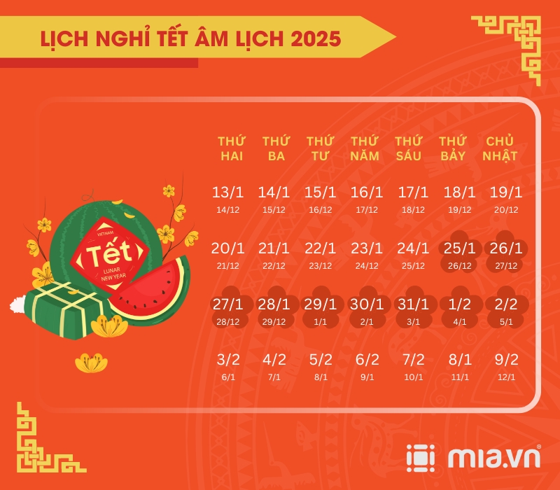Lịch Nghỉ Tết năm 2025 - Mừng Xuân Ất Tỵ