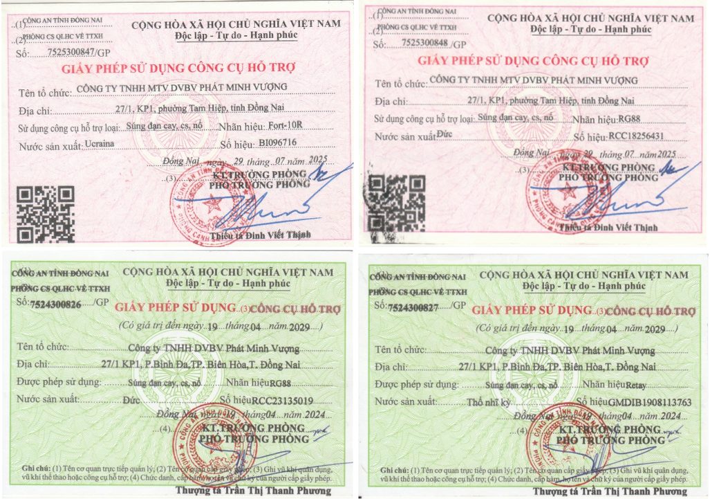 Giấy Phép Sử Dụng Công Cụ Hỗ Trợ Của Công Ty Dịch Vụ Bảo Vệ Phát Minh Vượng