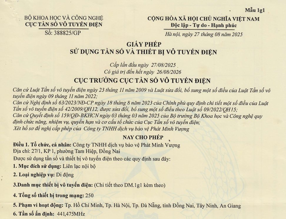 Giấy Phép Sử Dụng Tần Số Vô Tuyến điện